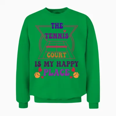 The Tennis Court Is My Happy Place Funny Unisex Sweatshirt - Irish Green