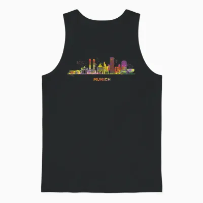 Munich Skyline Colourful Frauenkirche Cityscape Munich T-Shirt, Black Unisex Tank Top - Black