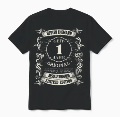 1 Hochzeitstag Bester Ehemann Seit 1 Jahre Papierhochzeit Unisex T-Shirt - Black
