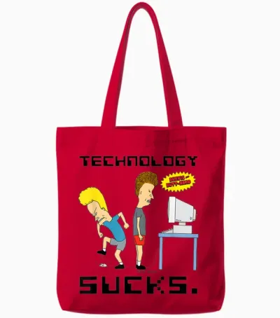Beavis and Butt-Head Technology Is Scheiße T-Shirt, Gray, S Tote Bags - Red