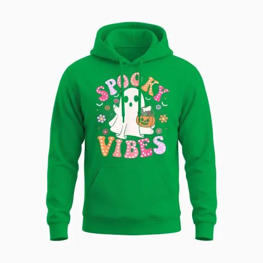 Spooky Vibes Ghost Retro Groovy Halloween Women Girls Unisex Hoodie - Irish Green