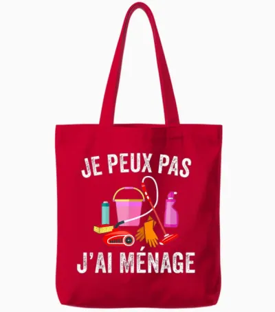 Je Peux Pas J'ai Ménage Clean Housewife T-Shirt, Black, S Tote Bags - Red