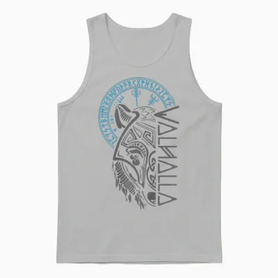 Walhalla Wolf Mask Odin Runes Nordic Compass Viking T-Shirt, Black Unisex Tank Top - Ash