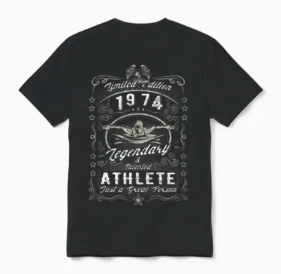 Vintage 1974 Swimmer Birthday Gift Sport Hobby Unisex T-Shirt - Black