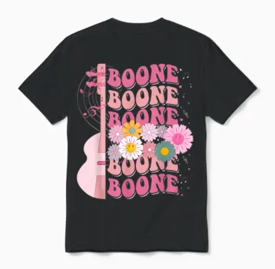 Girl Retro Boone Groovy Flower First Name Personalized 80's Unisex T-Shirt - Black