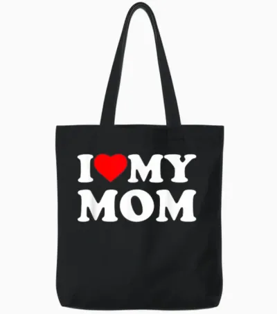 I Love My Mom Heart Family Grandma Tote Bags - Black