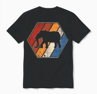 Elephant Retro Unisex T-Shirt - Black