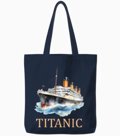 Titanic Vintage Design Titanic Expert Titanic Boys Girls T-Shirt, Black, S Tote Bags - Navy