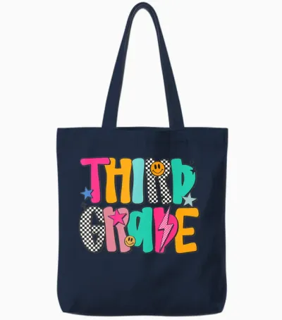 Women Third Grade Retro Checkered Teacher Back to School Tote Bags - Navy