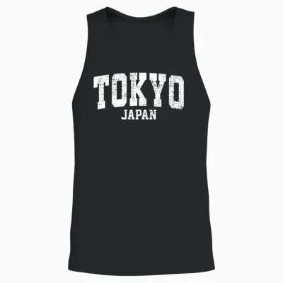 Tokyo City Retro College University Japanese Style Tokyo T-Shirt, Black, S Unisex Tank Top - Black
