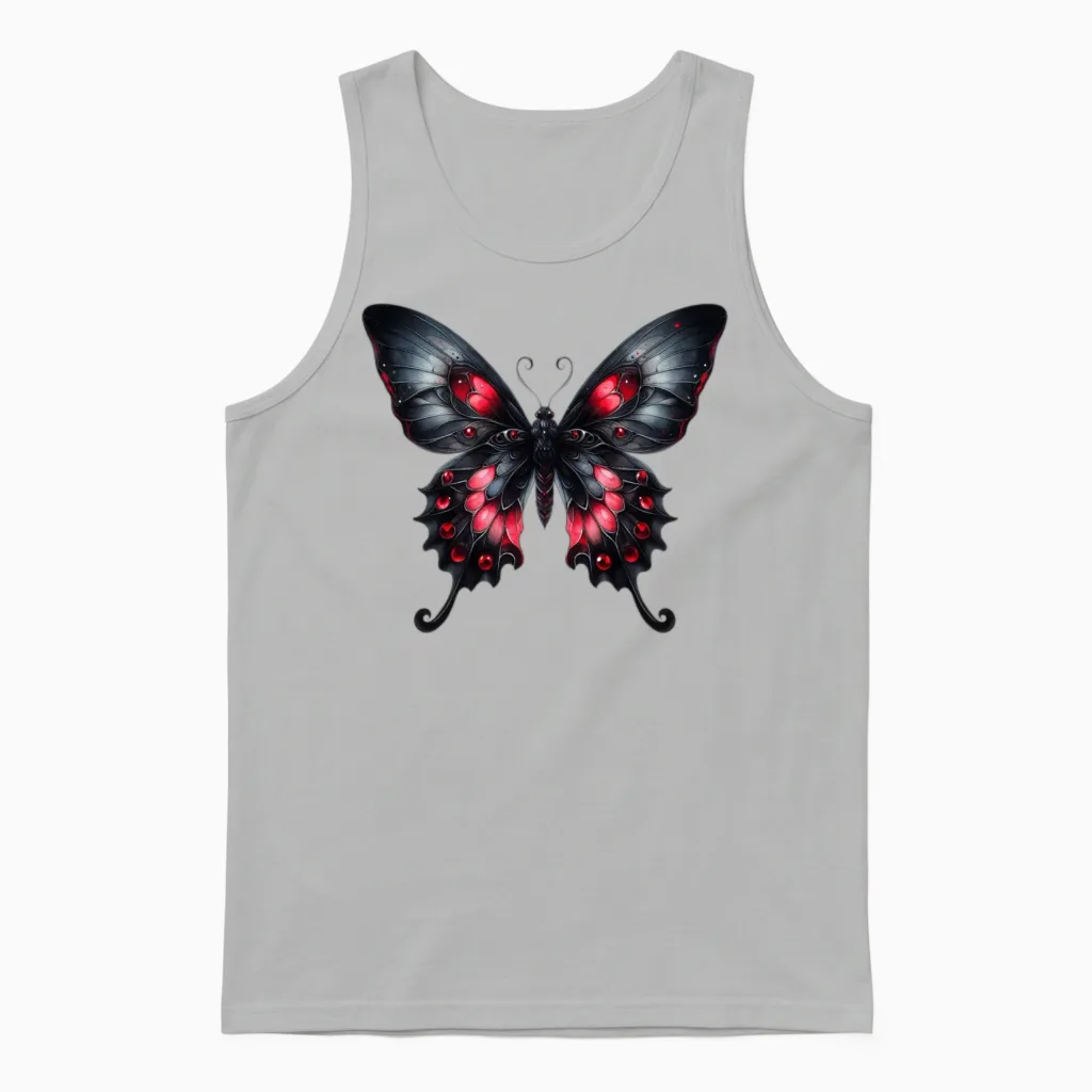 Crimson Obsidian Butterfly Unisex Tank Top in Ash