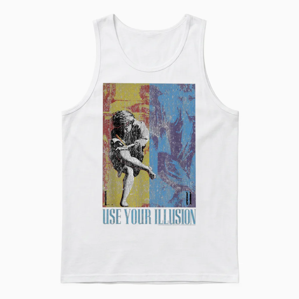 Guns 'n' Roses Double Illusion Rock Music Band T-Shirt, Black Unisex Tank Top in White