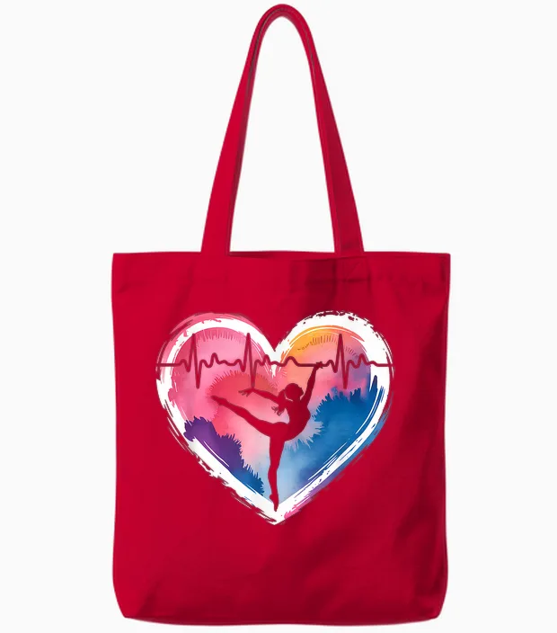 Gymnastics T-Shirt with Heart Acrobatics, Black, S Tote Bags in Red