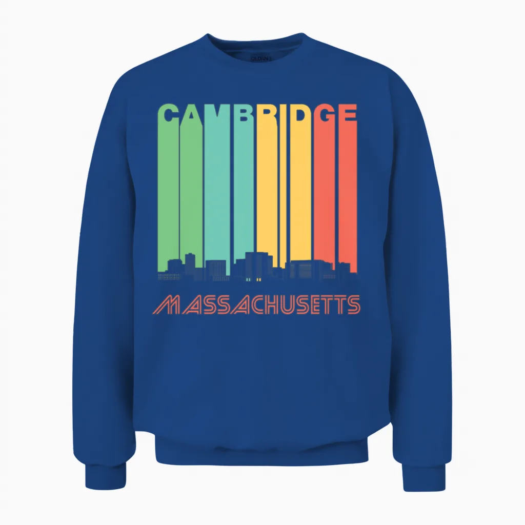 Retro Cambridge Massachusetts Skyline Unisex Sweatshirt in Royal