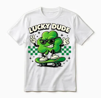 Lucky Dude Trèfle Patineur Trèfle St Patrick Unisex T-Shirt - White