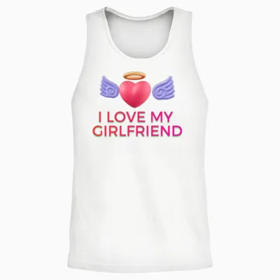 I Love My Girlfriend - Cute Angel Heart Graphic Unisex Tank Top - White