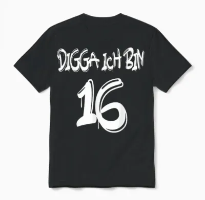 Geschenkidee Zum 16. Geburtstag - Digga Ich Bin 16 Unisex T-Shirt - Black