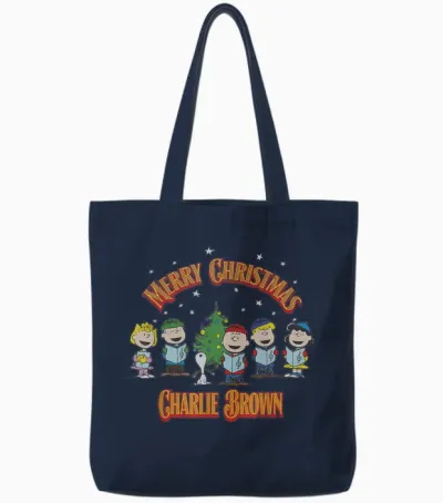 Peanuts Charlie Brown Merry Christmas Carol Tote Bags - Navy