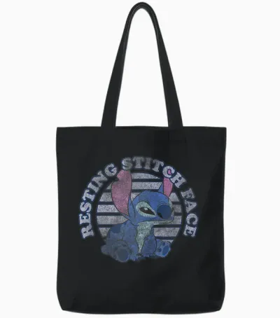 Disney Lilo & Stitch Resting Stitch Face Tote Bags - Black