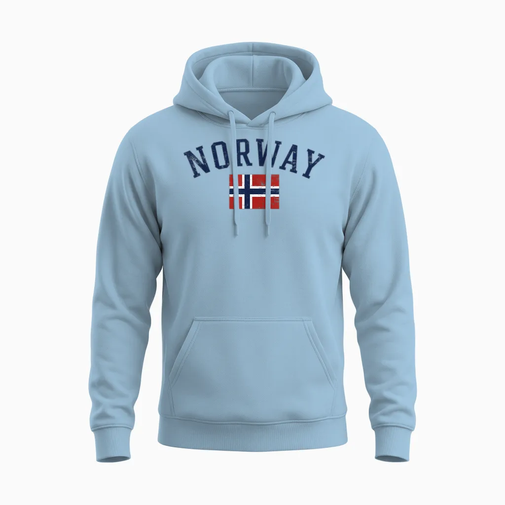 Norway Flag for Men Women Norwegian Scandinavian Pride Norge Unisex Hoodie in Light Blue
