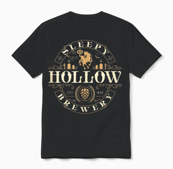 Sleepy Hollow Brewery Inn Halloween Salem Party Headless Unisex T-Shirt in Black