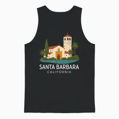 Santa Barbara Beach Retro California Surf Isla Vista Mission Unisex Tank Top - Black