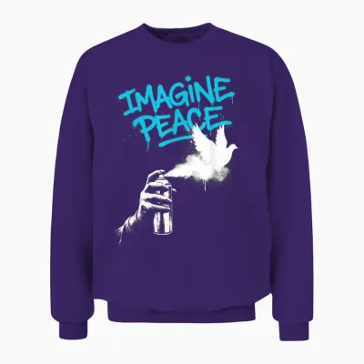 Imagine Peace Spray Paint Dove Urban Art Style Unisex Sweatshirt - Purple