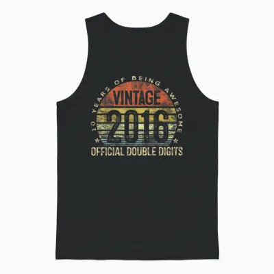 Vintage 2016 Official Double Digits 10 Yr Old 10th Birthday Unisex Tank Top - Black