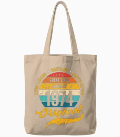 Retro 50 Years January 1974 Birthday Vintage Bday Tote Bags - Natural