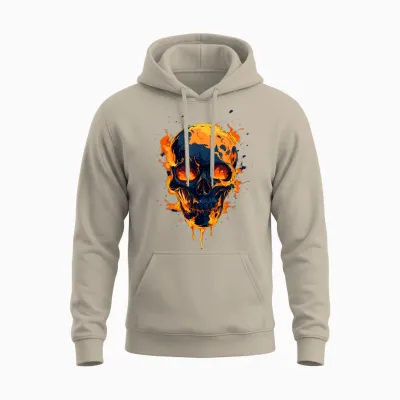 Skull on Fire, Flame, Elegant, Modern and Design! T-Shirt, Black, S Unisex Hoodie - Sand