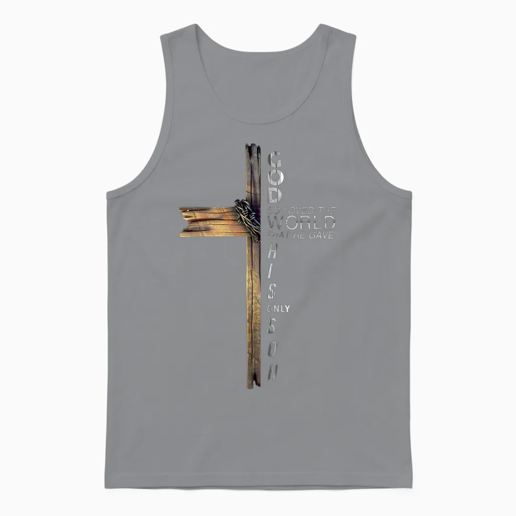 Son of God Jesus Christ Cross Christian 9 John 3 16 Unisex Tank Top in Sport Grey