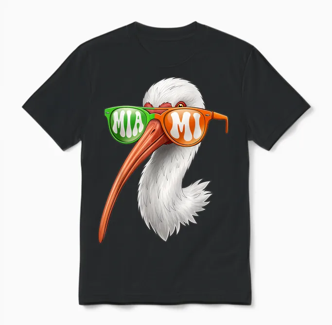 Vintage American White Ibis with Sunglasses for Men Women Unisex T-Shirt in Black