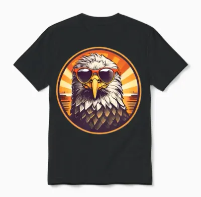Retro Cool Eagle Wearing Sunglasses - Retro Sunset Unisex T-Shirt - Black