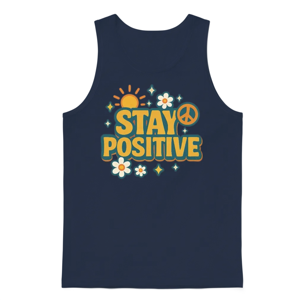 Stay Positive Retro Unisex Tank Top - Navy