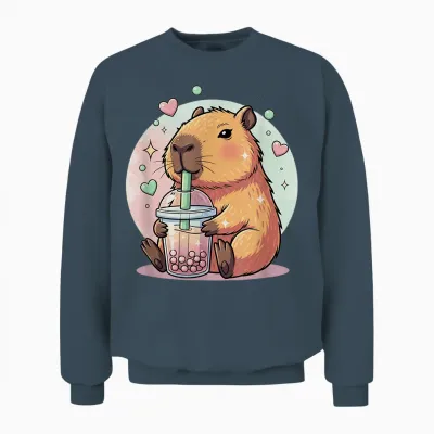 Kawaii Capybara Girls Boba Tea Anime Capibara Lover Cute Unisex Sweatshirt - Dark Heather