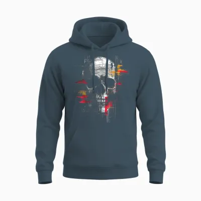 Skull Drawing Art Painting Graphic Motif Skull T-Shirt, Black Unisex Hoodie - Dark Heather