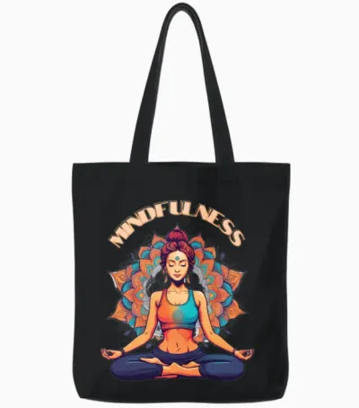 'mindfulness' Yoga Meditation Gd Tote Bags - Black