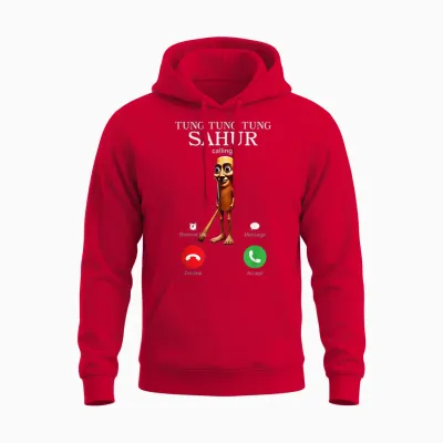 Tung Tung Sahur Appelle Drôle Italien Brainrot Silly Unisex Hoodie - Red