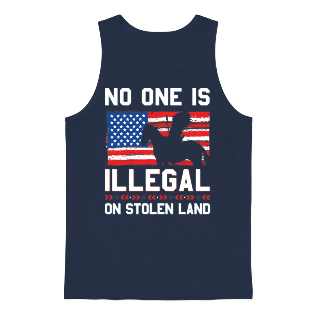No One Is Illegal on Stolen Land Native Americans Unisex Tank Top - Navy