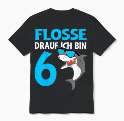 Kinder Geburtstagsshirt Hai Flosse Drauf 6 Jahre Junge 6 Geburtstag Unisex T-Shirt - Black