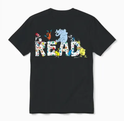 Dr. Seuss Characters Read Design for Youth and Adult Unisex T-Shirt - Black