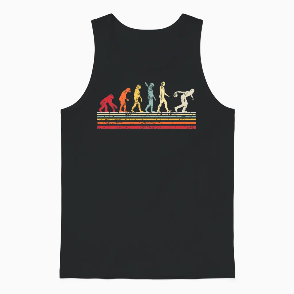 T-Shirt Homme Vintage Retro Funny Bowling Evolution T-Shirt Haut De Gamme Unisex Tank Top in Black