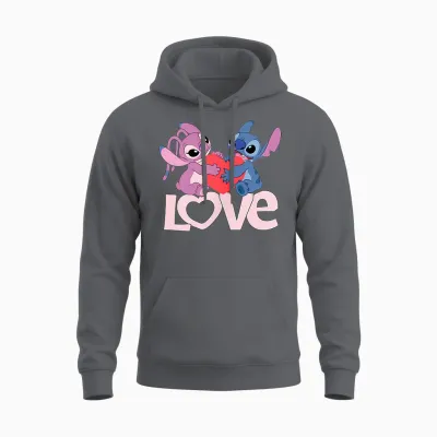 Amazon Essentials Stitch and Angel Love Valentine's Day Unisex Hoodie - Charcoal