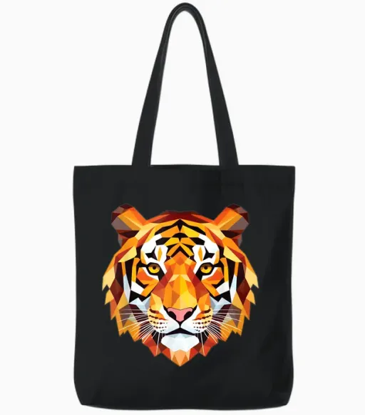Geometrisches Polygon, Tigerkopf, Kunst, Wildtier-Design Tote Bags in Black