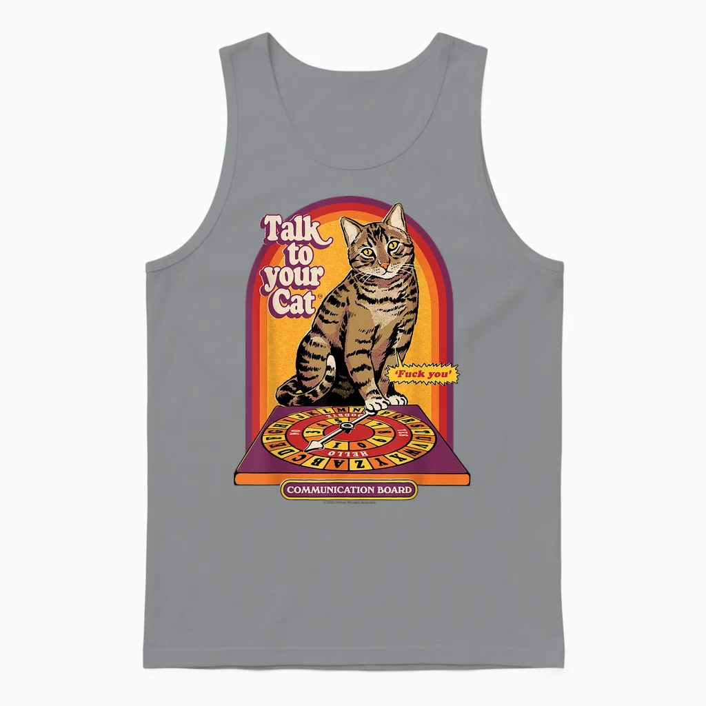 Talk to Your Cat Sarcastic Retro Vintage Funny Adult Humor Unisex Tank Top in Sport Grey