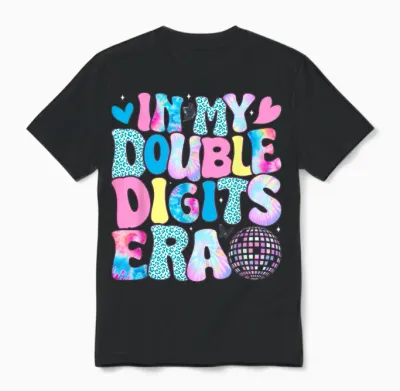 In My Double Digits Era Retro 10 Year Old 10th Birthday Girl Unisex T-Shirt - Black