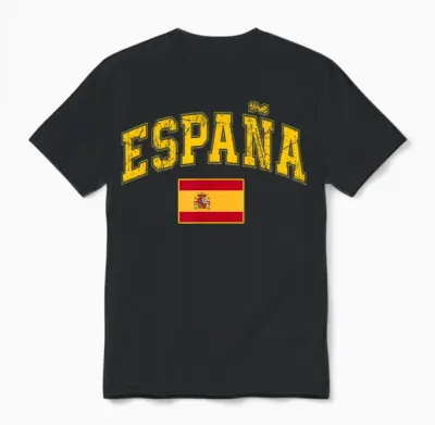 Spain Spanish Flag Espana Pride Vintage Unisex T-Shirt - Black