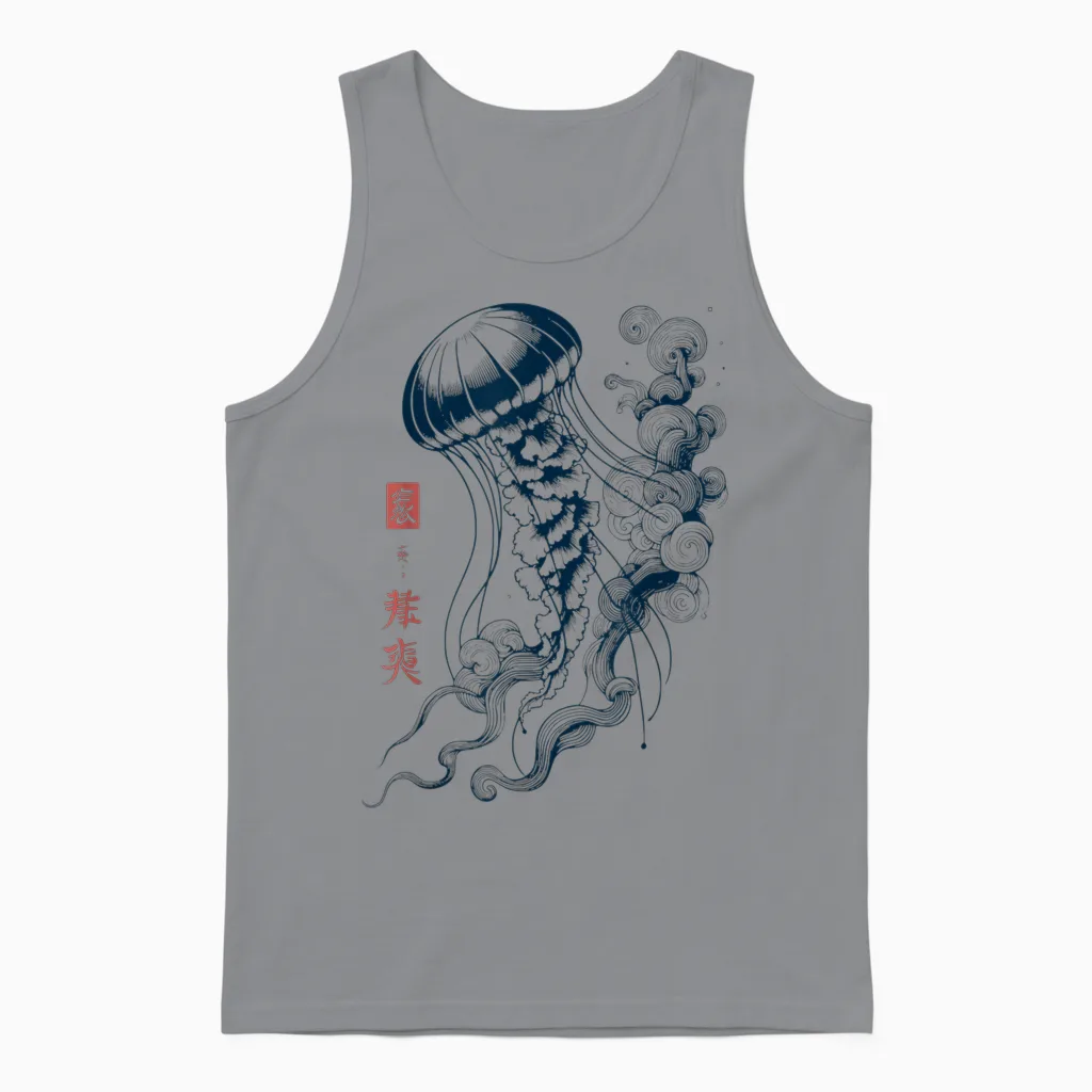 Japanese Aesthetic Asian Vintage Medusa Jellyfish Unisex Tank Top in Sport Grey