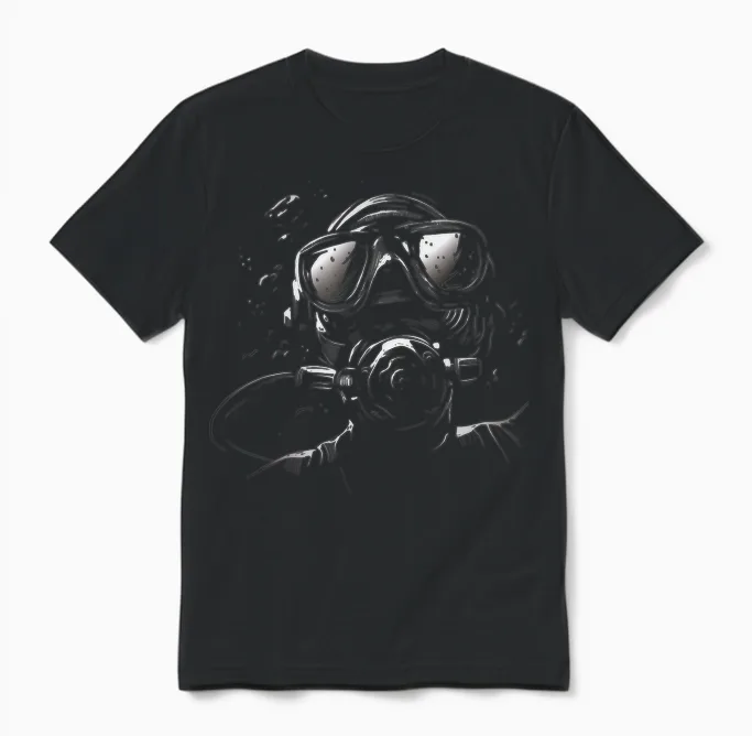 Scuba Sea Ocean Diving T-Shirt, Black Unisex T-Shirt in Black