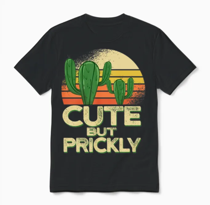 Funny Cactus Unisex T-Shirt in Black